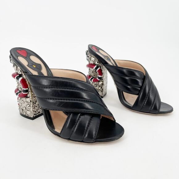Gucci Black Quilted Leather Webby Snake-heel Mule Sandal Slide size EU 38.5 - Picture 2 of 13